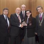 Kevan Furbank, member of the judging committee; Minister for Education, Ruairi Quinn, TD; Matt Dempsey, Chairman NNI; Christina Enright, ColÃ¡iste ChiarÃ¡in, Croom, Co. Limerick, 3rd place Comment & Opinion category; Martin Sisk, President, Irish League of Credit Unions