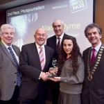 Ray McManus, President of the Photographers Association of Ireland; Minister for Education, Ruairi Quinn, TD; Matt Dempsey, Chairman NNI; Niamh Byrne, Abbey Vocational School, 2nd place Photojournalism category; Martin Sisk, President, Irish League of Credit Unions